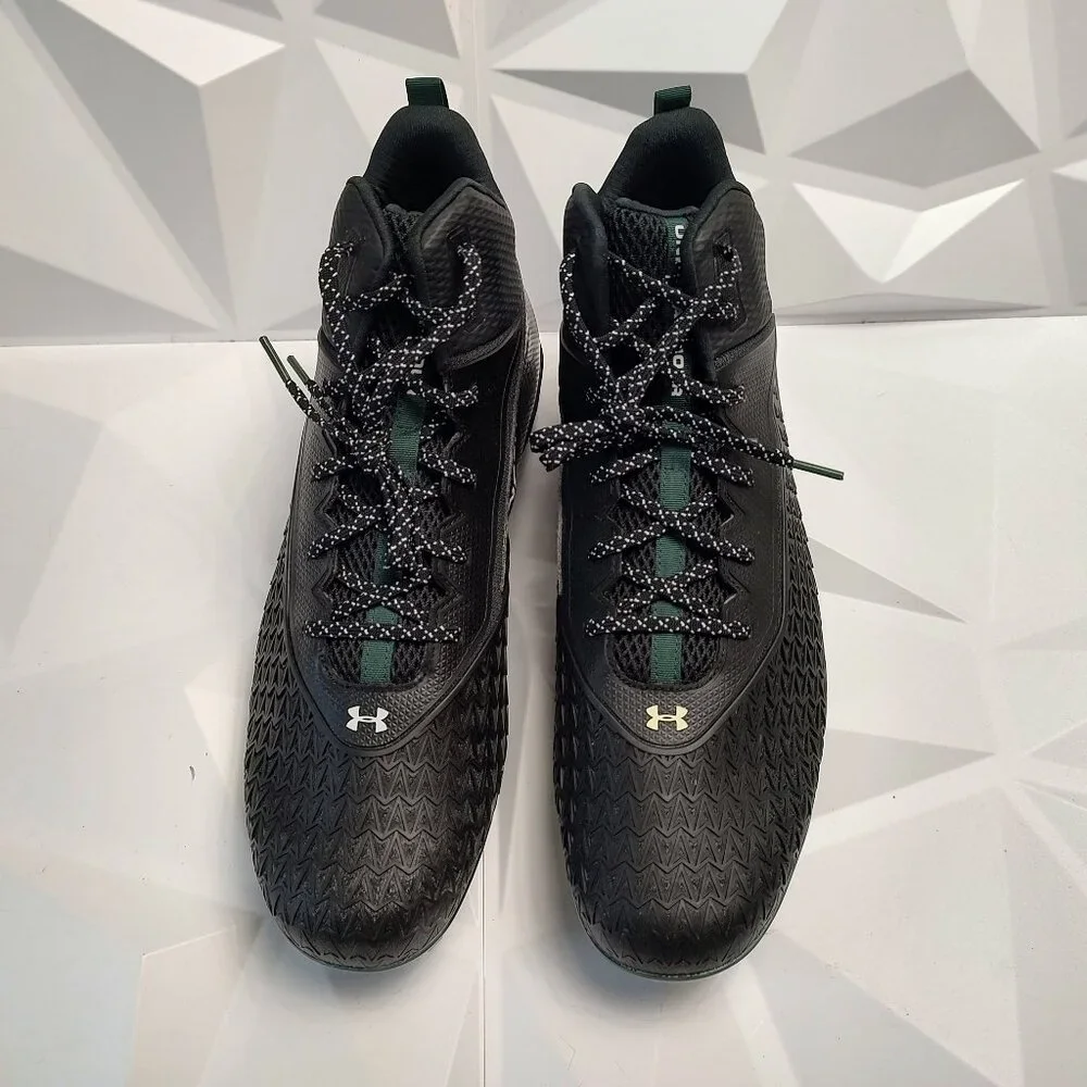 Under Armour Mens Football Cleat 16 Black Green Shoe Lacrosse Spine Hammer - Picture 9 of 9